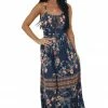 ANGIE Stormy Grey Printed Sleeveless Tie Front Maxi Dress
