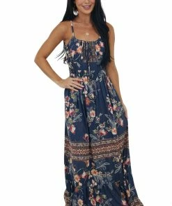 ANGIE Stormy Grey Printed Sleeveless Tie Front Maxi Dress