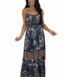 ANGIE Stormy Grey Printed Sleeveless Tie Front Maxi Dress