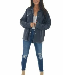 143 Story Tops Stormy Grey Snap Button Down Corduroy Shacket 18 143 Story Tops Stormy Grey Snap Button Down Corduroy Shacket