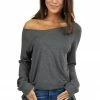 7th Ray Tops Stormy Grey Waffle Knit Long Sleeve Top With V Stitch