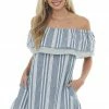 Umgee Stormy Striped Ruffle Off The Shoulder Dress Dresses