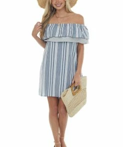 Umgee Stormy Striped Ruffle Off The Shoulder Dress Dresses