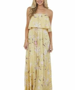 Aakaa Straw Floral Sleeveless Side Slit Maxi Dress