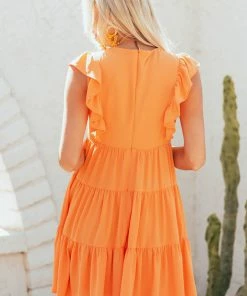She + Sky Dresses Sunset Ruffle Babydoll V Neck Tiered Dress