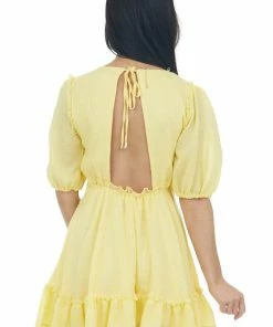 HYFVE Sunshine Lace Waist Puff Sleeve Mini Dress Dresses