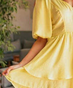 Glam Sunshine Plunging V Neck Romper With Puff Sleeves