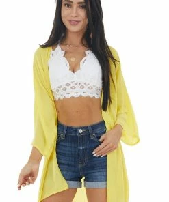 HEIMISH Sunshine Sheer 3/4 Sleeve Open Front Woven Kimono