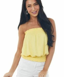 CY Fashion Sunshine Sleeveless Smocked Ribbed Knit Top