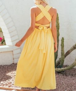 Davi & Dani Sunshine Smocked Sleeveless Woven Maxi Dress