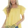 Davi & Dani Sunshine Square Neck Scalloped Lace Blouse Tops