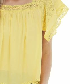 Davi & Dani Sunshine Square Neck Scalloped Lace Blouse Tops