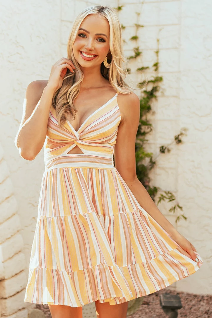ANGIE Dresses Sunshine Striped Front Knot Sleeveless Mini Dress 3 ANGIE Dresses Sunshine Striped Front Knot Sleeveless Mini Dress