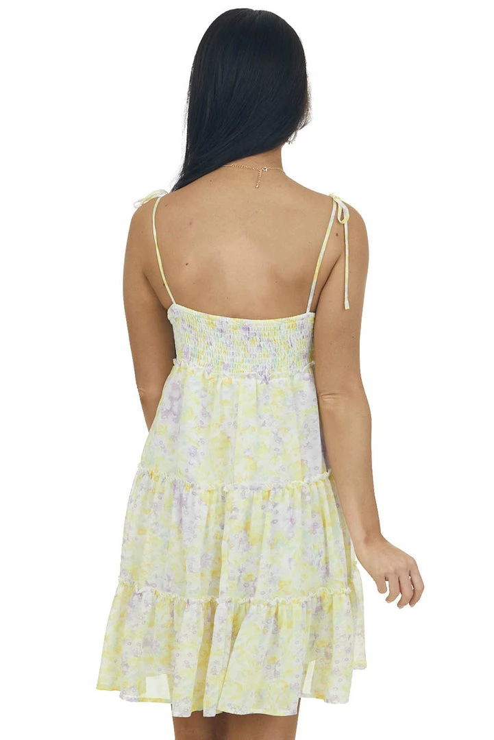 HYFVE Sunshine Yellow Floral Tie Strap Tiered Dress Dresses 8 HYFVE Sunshine Yellow Floral Tie Strap Tiered Dress Dresses