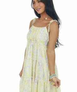 HYFVE Sunshine Yellow Floral Tie Strap Tiered Dress Dresses 13 HYFVE Sunshine Yellow Floral Tie Strap Tiered Dress Dresses