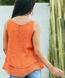Umgee Tangerine Round Neck Woven Tank Top With Tier Detail Tops 12 Umgee Tangerine Round Neck Woven Tank Top With Tier Detail Tops
