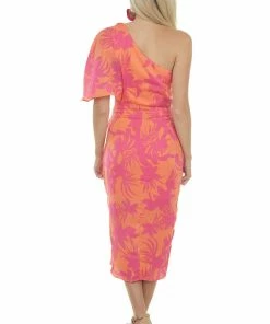 Do + Be Tangerine Tropical One Shoulder Wrap Dress