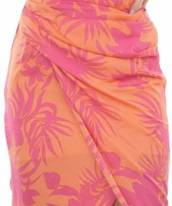 Do + Be Tangerine Tropical One Shoulder Wrap Dress