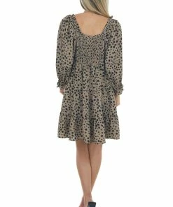 Jodifl Taupe Dalmatian Tiered Puff Sleeve Dress