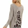 Umgee Tops Taupe Long Sleeve Waffle Knit Top With Back Leopard Contrast 2 Umgee Tops Taupe Long Sleeve Waffle Knit Top With Back Leopard Contrast
