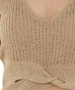 HYFVE Tops Taupe Sleeveless Knit Crop Top With Front Twist Detail 25 HYFVE Tops Taupe Sleeveless Knit Crop Top With Front Twist Detail