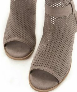 East Lion Corp. Taupe Stacked Heel Perforated Mule Booties Shoes