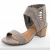 Brand Headquarters Taupe Textured Block Heel Sandals With Lace Up Detail Shoes
