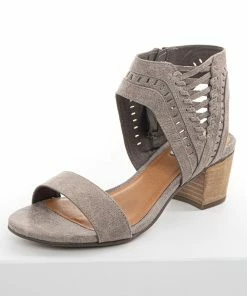 Brand Headquarters Taupe Textured Block Heel Sandals With Lace Up Detail Shoes