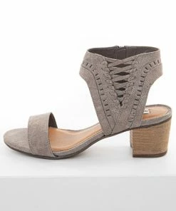 Brand Headquarters Taupe Textured Block Heel Sandals With Lace Up Detail Shoes