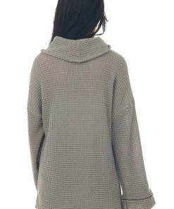 BiBi Tops Taupe Waffle Knit Long Sleeve Top With Cowl Neckline 12 BiBi Tops Taupe Waffle Knit Long Sleeve Top With Cowl Neckline