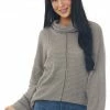 BiBi Tops Taupe Waffle Knit Long Sleeve Top With Cowl Neckline 1 BiBi Tops Taupe Waffle Knit Long Sleeve Top With Cowl Neckline