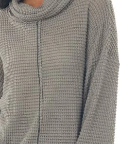 BiBi Tops Taupe Waffle Knit Long Sleeve Top With Cowl Neckline 13 BiBi Tops Taupe Waffle Knit Long Sleeve Top With Cowl Neckline