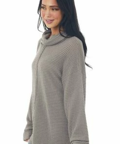 BiBi Tops Taupe Waffle Knit Long Sleeve Top With Cowl Neckline 11 BiBi Tops Taupe Waffle Knit Long Sleeve Top With Cowl Neckline