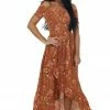 Sweet Lemon Dresses Tawny Floral Off The Shoulder Smocked Maxi Dress