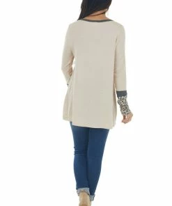 P.S. Kate Tea Rose Colorblock Long Sleeve Knit Top