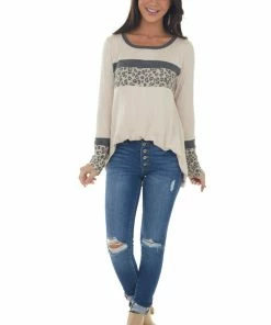 P.S. Kate Tea Rose Colorblock Long Sleeve Knit Top