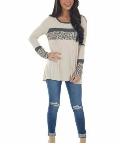 P.S. Kate Tea Rose Colorblock Long Sleeve Knit Top