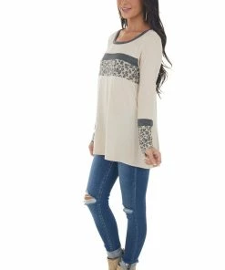 P.S. Kate Tea Rose Colorblock Long Sleeve Knit Top