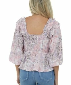 Entro Tea Rose Floral Long Sleeve Smocked Blouse