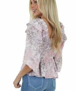 Entro Tea Rose Floral Long Sleeve Smocked Blouse