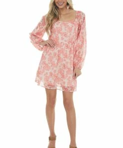 Peach Love Dresses Tea Rose Floral Print Bubble Sleeve Mini Dress 16 Peach Love Dresses Tea Rose Floral Print Bubble Sleeve Mini Dress