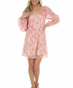 Peach Love Dresses Tea Rose Floral Print Bubble Sleeve Mini Dress 18 Peach Love Dresses Tea Rose Floral Print Bubble Sleeve Mini Dress