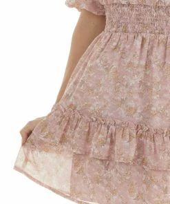 LE LIS Dresses Tea Rose Floral Print Half Sleeve Short Dress