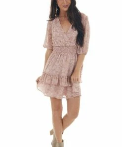LE LIS Dresses Tea Rose Floral Print Half Sleeve Short Dress