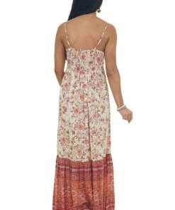 ANGIE Tea Rose Floral Print Ruched Front Maxi Dress Dresses 16 ANGIE Tea Rose Floral Print Ruched Front Maxi Dress Dresses