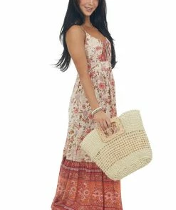 ANGIE Tea Rose Floral Print Ruched Front Maxi Dress Dresses 15 ANGIE Tea Rose Floral Print Ruched Front Maxi Dress Dresses