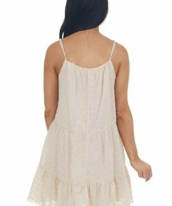 HYFVE Tea Rose Eyelet Texture Square Neck Tier Dress