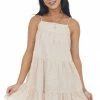 HYFVE Tea Rose Eyelet Texture Square Neck Tier Dress