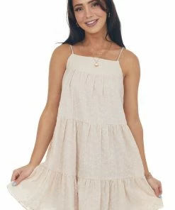 HYFVE Tea Rose Eyelet Texture Square Neck Tier Dress
