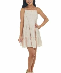 HYFVE Tea Rose Eyelet Texture Square Neck Tier Dress